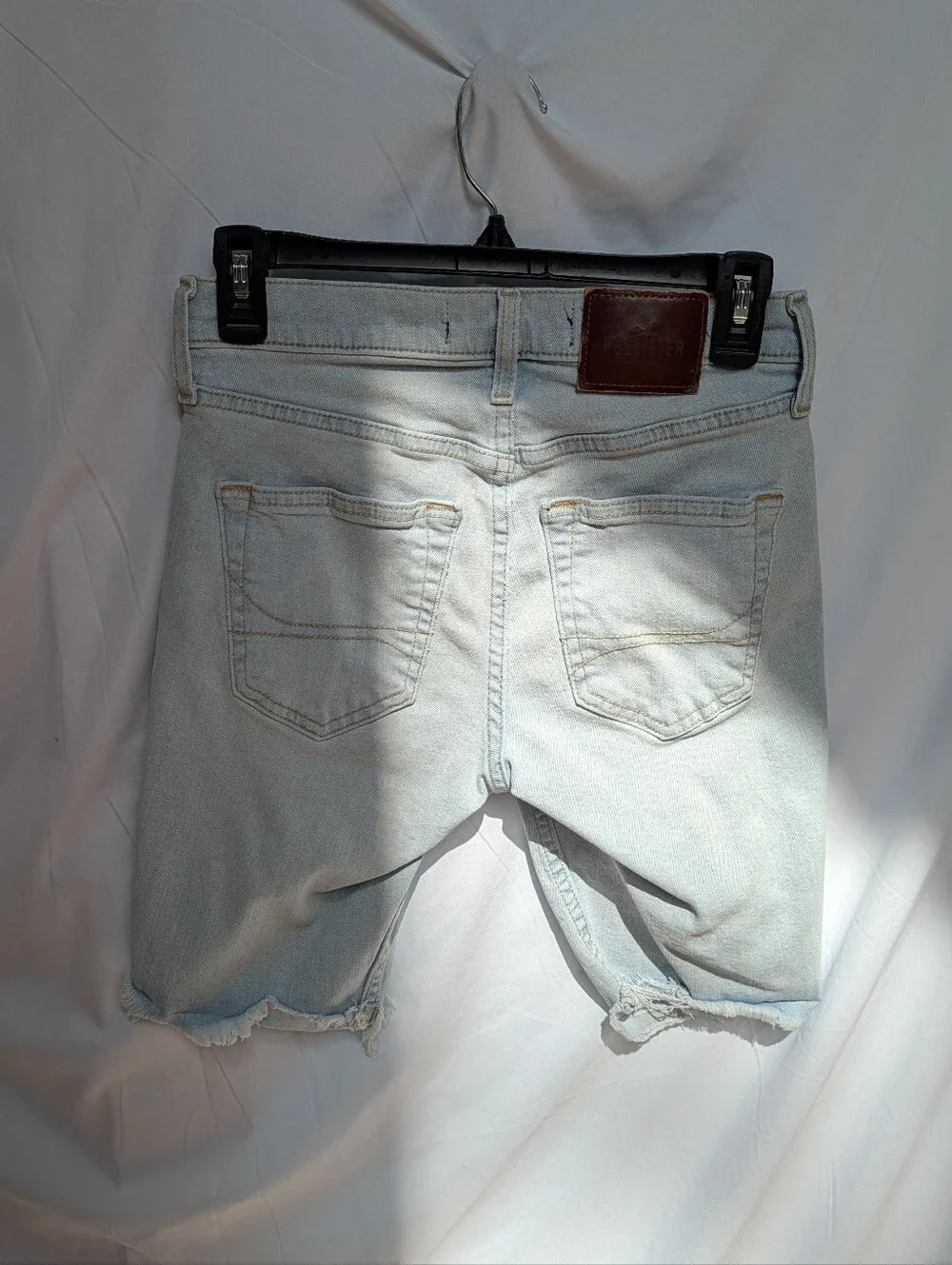 Hollister Men's Pale Blue Ripped Denim Shorts